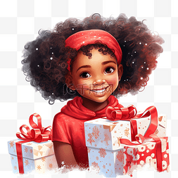 小孩和圣诞礼物图片_快乐的非洲裔非洲裔美国儿童女孩