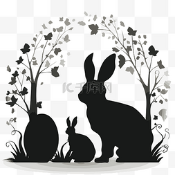 兔子欢快地跳图片_复活节兔子剪影剪贴画春天森林中