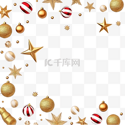 金色松枝边框图片_圣诞边框，树枝上有金球