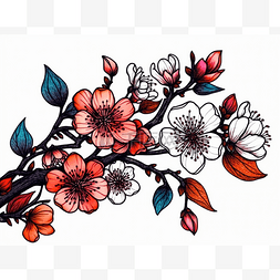 樱花页图片_白色背景与五颜六色的樱花花