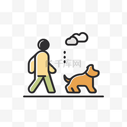 现代图标线与狗一起散步 向量