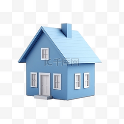 公司发展图展架图片_3d 最小蓝屋房地产概念 3d 渲染插