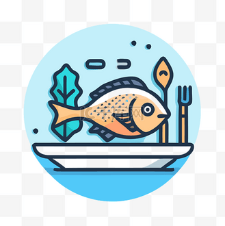 盘子里的扁鱼矢量图