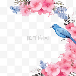 光图片_蓝色和粉色渐变相框，有花和鸟
