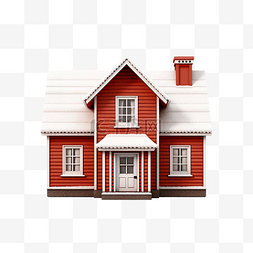 红房子图片_有雪立面的红房子