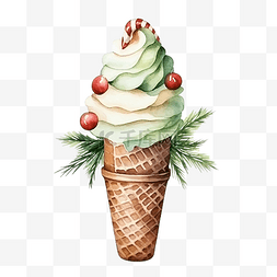 可爱风冰淇淋图片_水彩圣诞冰淇淋
