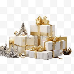 白桌上隔离的礼品盒和圣诞配件