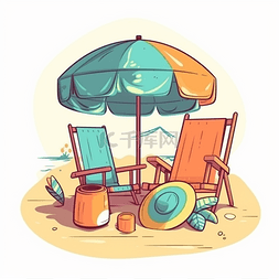 沙滩椅卡通插画