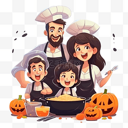 美味厨房图片_快乐的小家庭正在一起为万圣节派