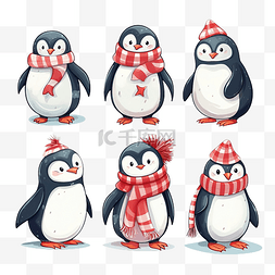 可爱的企鹅集集合卡通插图