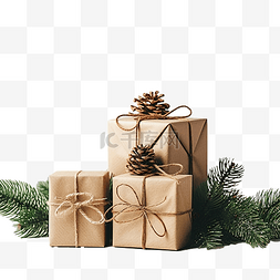 纸盒平面图片_圣诞礼物包装和装饰与节日松树枝