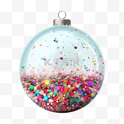 彩色闪亮片图片_圣诞玻璃透明球，配有彩色闪光五