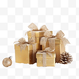 礼包盒图片_白雪上用丝带装饰的金盒，配有圣