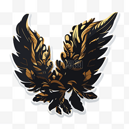鹰的翅膀卡通图片_华丽的金色和黑色鹰贴纸 向量