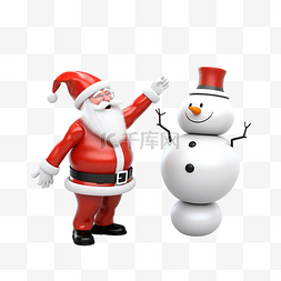 圣诞老人与雪人共舞的 3d 渲染