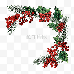 浆果和植物圣诞框架矢量图手绘