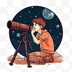 望远镜海盗矢量图图片_观察剪贴画男孩通过太空背景卡通