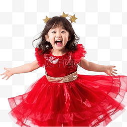 红金光图片_圣诞夜，穿红裙子的韩国女孩正在