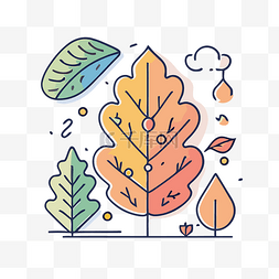 秋季主题矢量图，前景为树叶