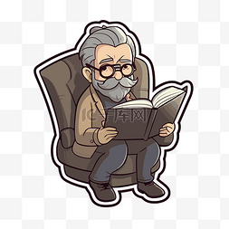 坐着看书的男人图片_留着胡子的老男人坐在椅子上看书