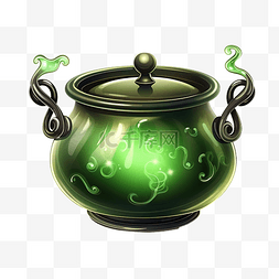 装有绿色魔法药水的大铁锅