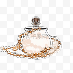 落地頁图片_一瓶带有珍珠项链和珠子的香水