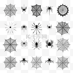 蜘蛛网和蜘蛛黑色剪影设置为万圣