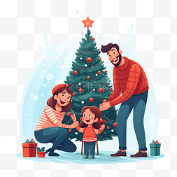 圣诞树装饰幸福的家庭圣诞节寒假
