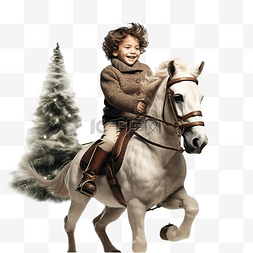 小孩子荡秋千图片_小男孩在圣诞树附近骑着马荡秋千