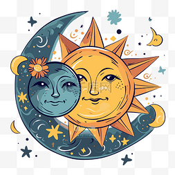 太阳与月亮图片_日月星辰 向量