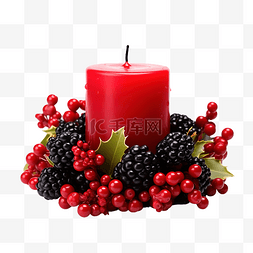黑红色的花图片_红色燃烧蜡烛和圣诞花环的人造黑