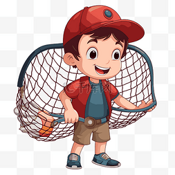 卡通篮球框图片_捕手剪贴画男孩拿着渔网卡通 向
