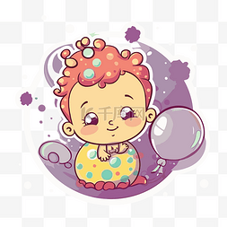 一个带着气球和气泡的婴儿的插图