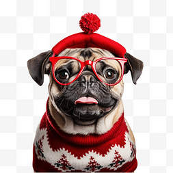 鹿角圣诞帽图片_穿着红色毛衣的狗