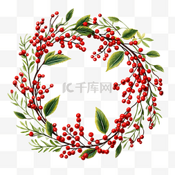圣诞花环，树枝上有红色浆果和绿