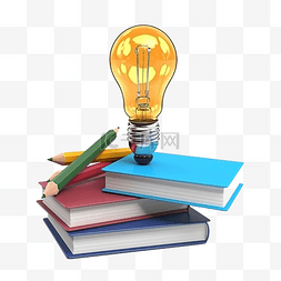 主意电灯泡图片_3d 一堆书铅笔学习表示一个教育故