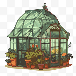温室剪贴画可爱的卡通温室与植物