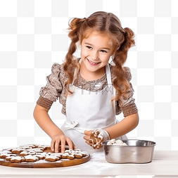 可爱的小女孩戴着手套烘烤圣诞姜