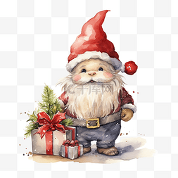 小侏儒与圣诞礼物水彩插图