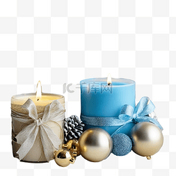 乡村元素图片_木质质朴桌上的蓝色和金色香气蜡