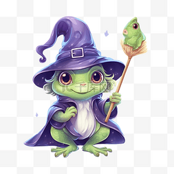 万圣节女巫的帽子图片_万圣节可爱的青蛙巫师戴着帽子