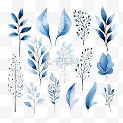 花，蓝花，彩花图片_蓝色水彩枝叶寒假圣诞贺卡设计元