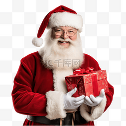 送礼物给图片_快乐的圣诞老人在圣诞树附近的室