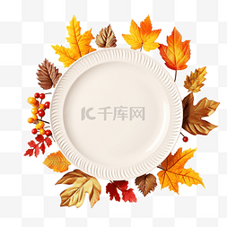 秋叶感恩节晚餐盘子的顶部视图