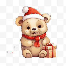 可爱的小熊对圣诞礼物感到满意 