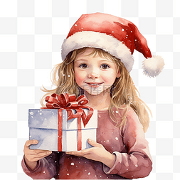 老人的面部图片_戴着红色圣诞帽的小女孩拿着礼物