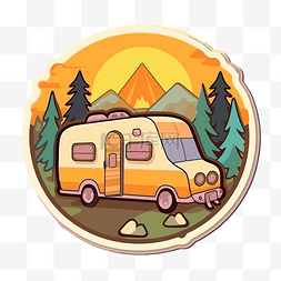 一座山图片_一辆黄色露营车和一座山的图像 