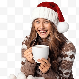 棉花糖女孩图片_戴着圣诞老人帽子的女孩在圣诞树