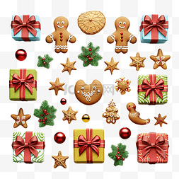 圣诞卡通装饰品图片_圣诞玩具礼物和圣诞树装饰品的集