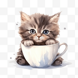 咖啡在图片_可爱的猫在杯子里只显示脸与可爱